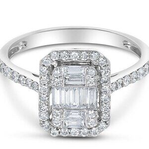 IGI 0.65CTW Natural Diamond Halo Ring 14K White Gold Size 6